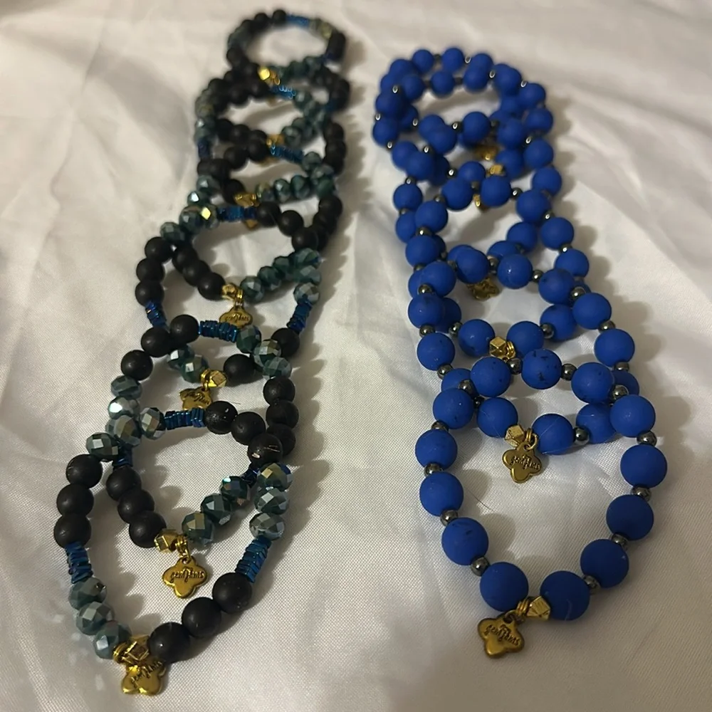 Girl’s Gem Jams by Erimish stretch bead bracelet blue black Deep Sea Kids Sticky